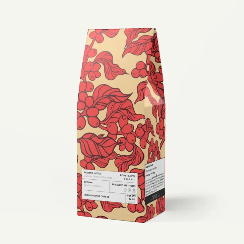 A mockup image of a custom coffee package used as an example of a trending product to sell online.