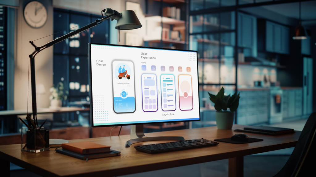 User experience designs are presented on a monitor.