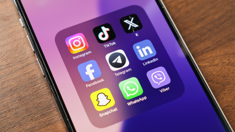 A phone showcasing several social media applications on it.