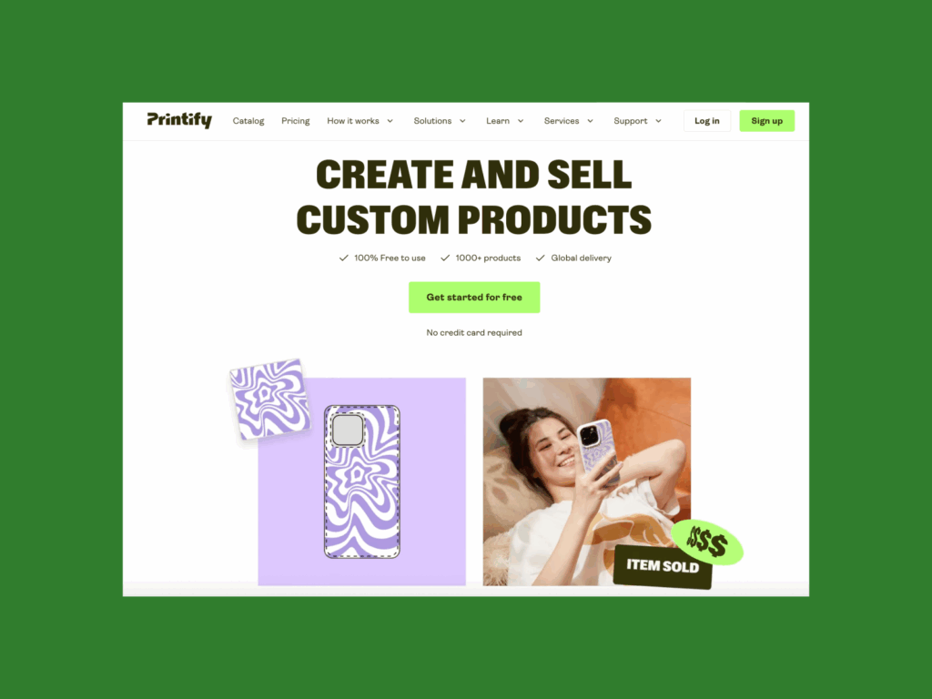 A screenshot of the Printify landing page.