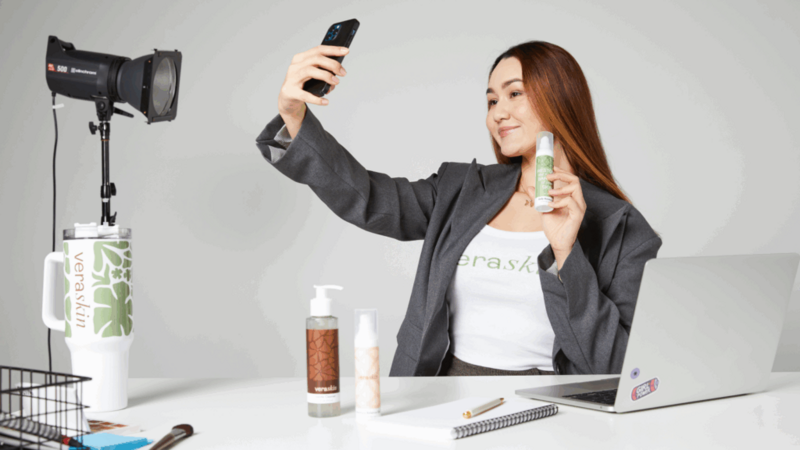 A TikTok influencer showcasing products.
