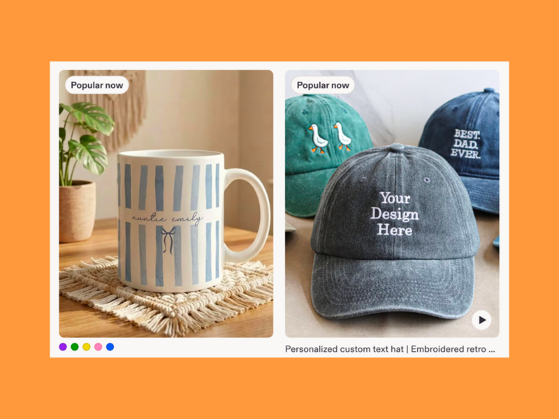 A screenshot with personalized products on Etsy.
