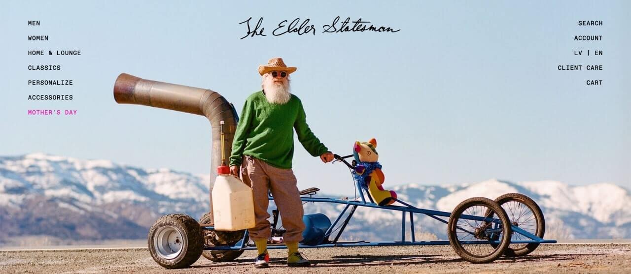 The homepage of the The Elder Statesman Shopify store