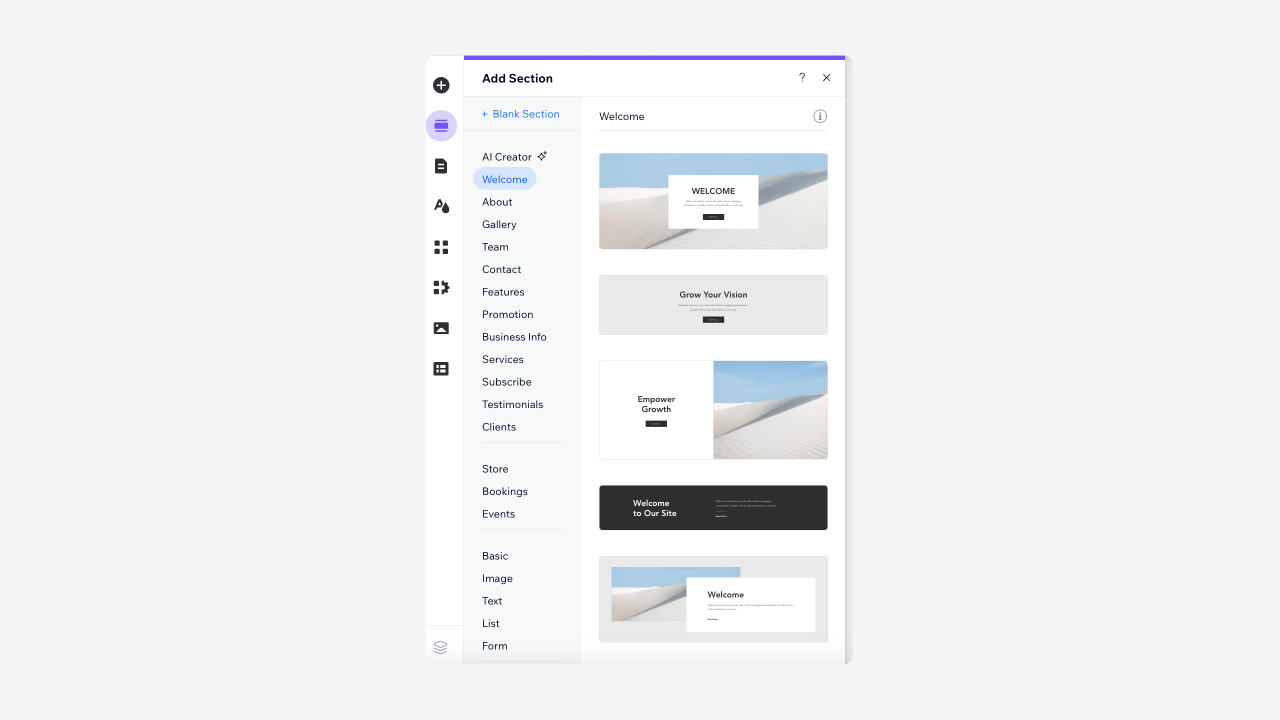 Wix editor - Add section button