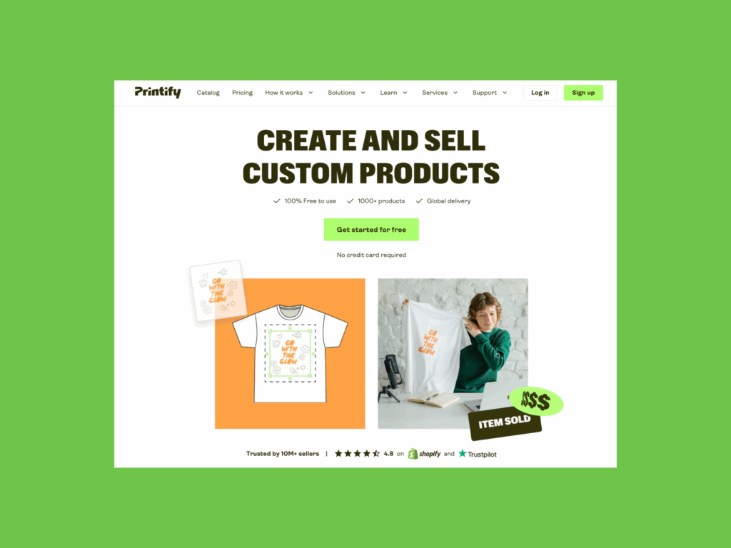 A screenshot of the Printify landing page.