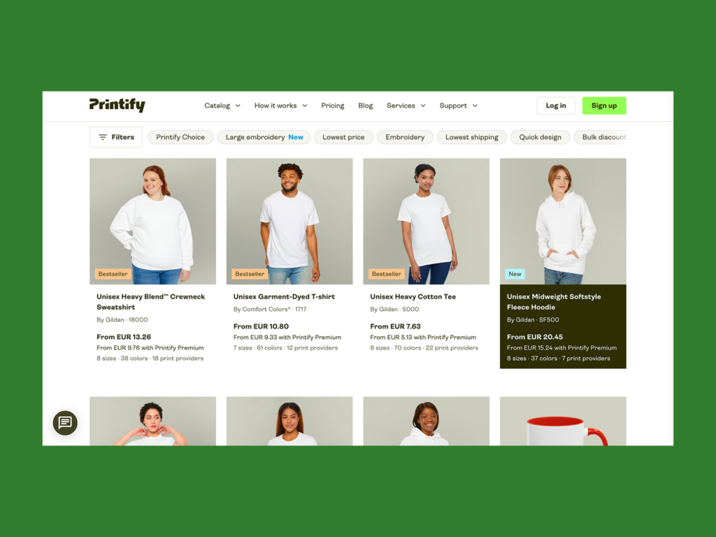 Screenshot mockup showing Printify’s bestseller products.