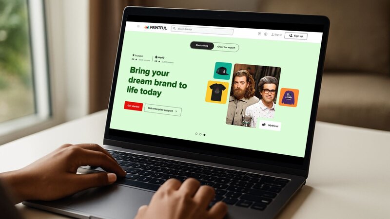 A screenshot of the Printful landing page.