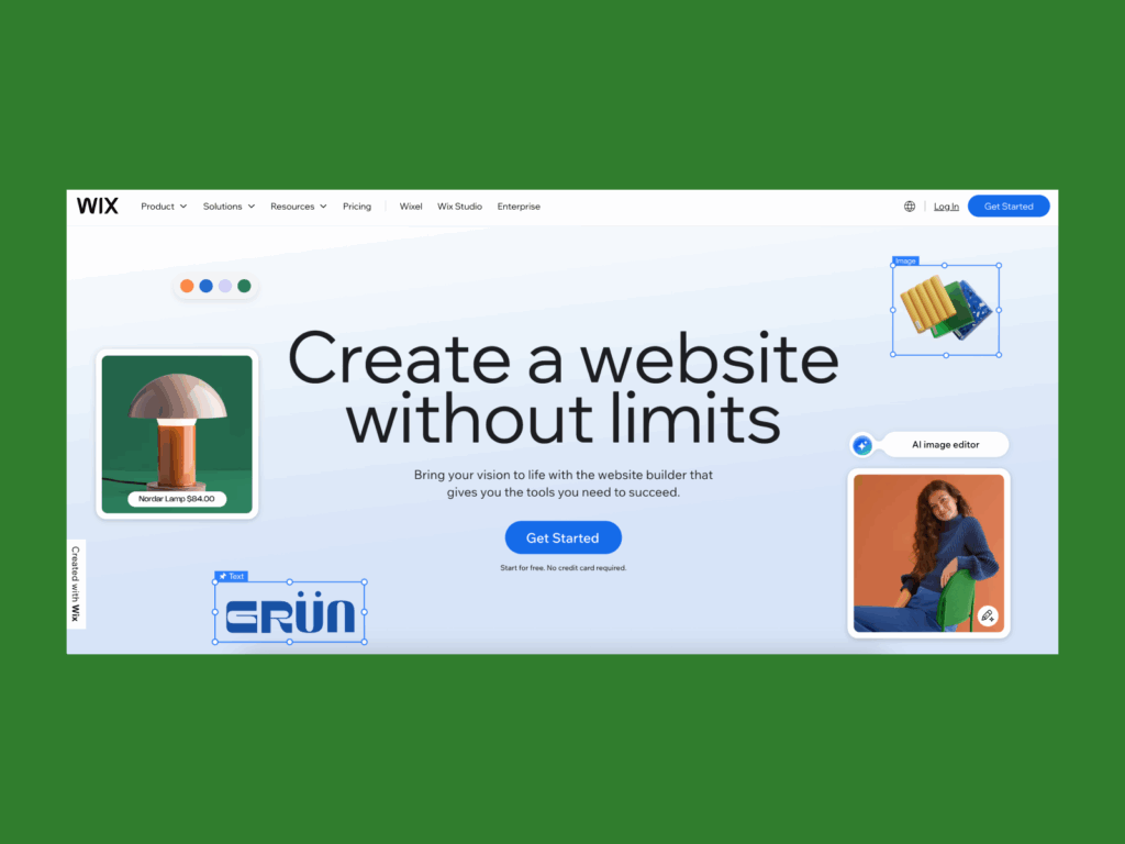 A screenshot of the Wix landing page.