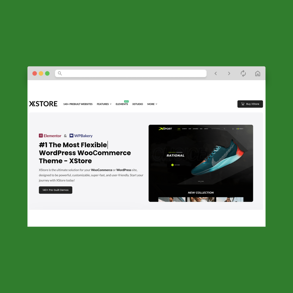 A screenshot mockup of the best WooCommerce theme example (paid): XStore