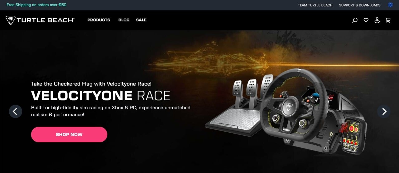 The homepage of the Turtle Beach Shopify store