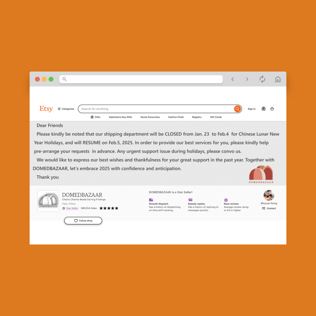 DOMEDBAZAAR Etsy shop hero section screenshot.