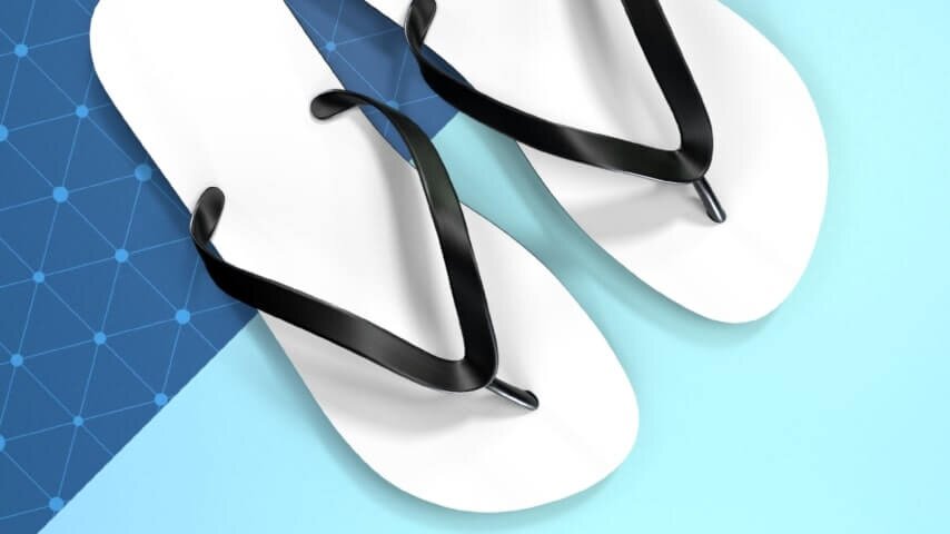 A mockup of custom flip-flops made using Printify's Product Creator.