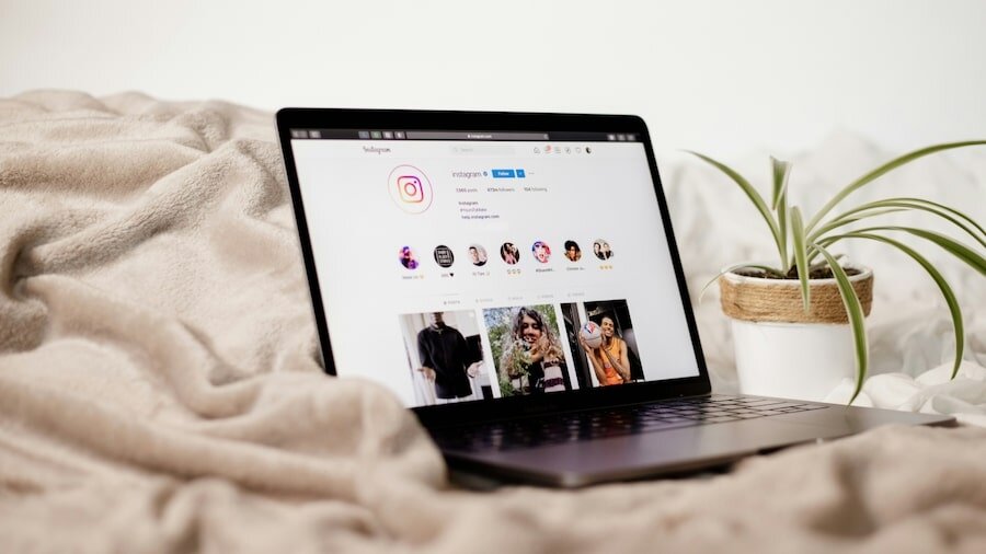 A laptop with Instagram on.
