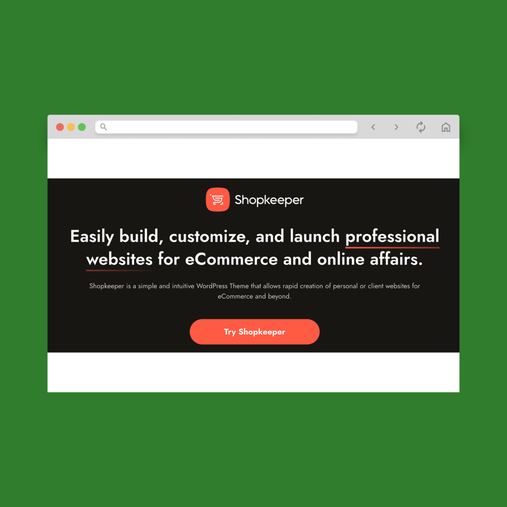 A screenshot mockup of the best WooCommerce theme example (paid): Shopkeeper