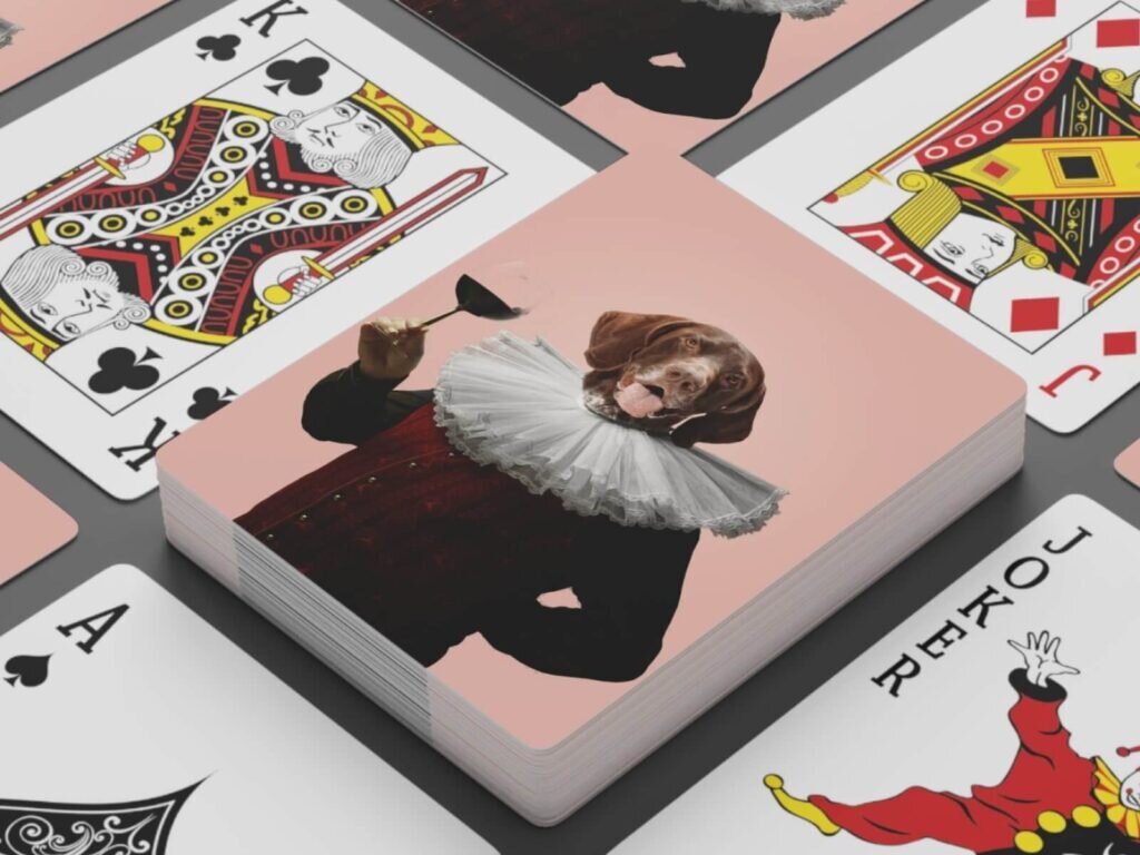 Custom playing cards with a dog print.
