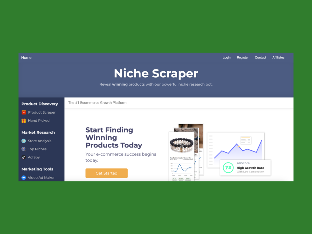 Screenshot of Niche Scraper homepage.