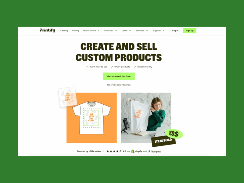 A screenshot of the Printify landing page.