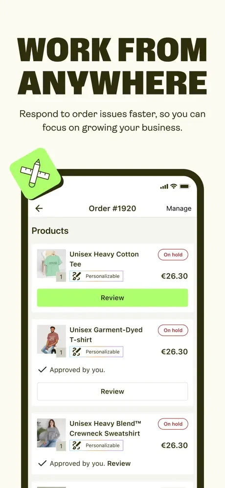 Work from anywhere screen in the Printify app