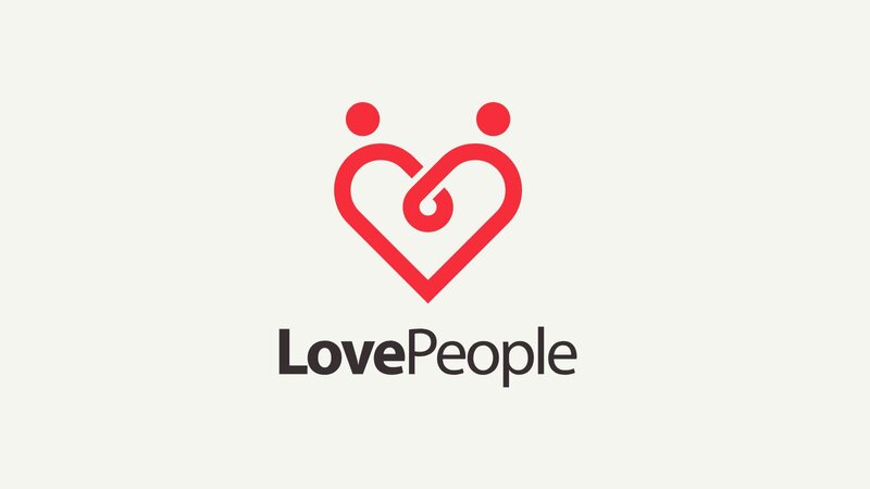 A logo featuring a stylized heart with two figures embracing inside and the text "LovePeople" below it.