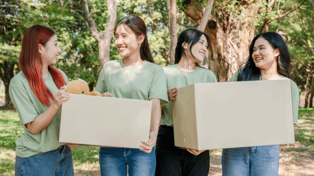 Four women are taking part in organising a nonprofit event.