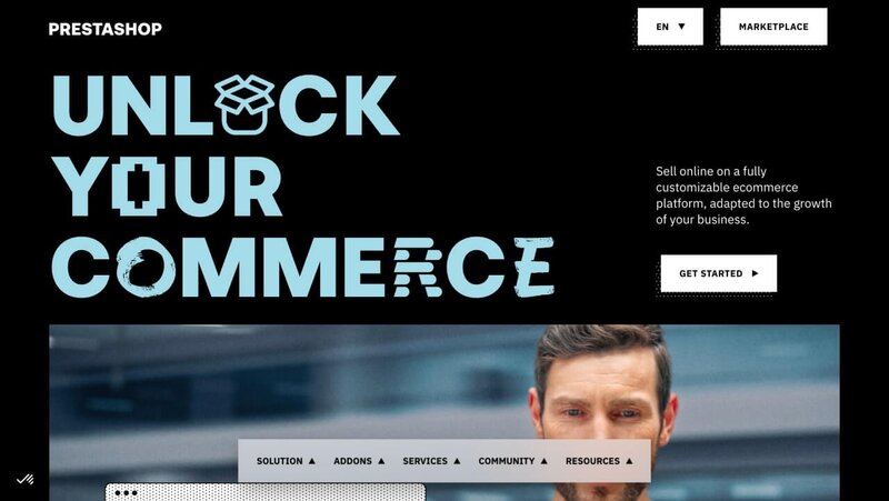 PrestaShop homepage hero section screenshot.