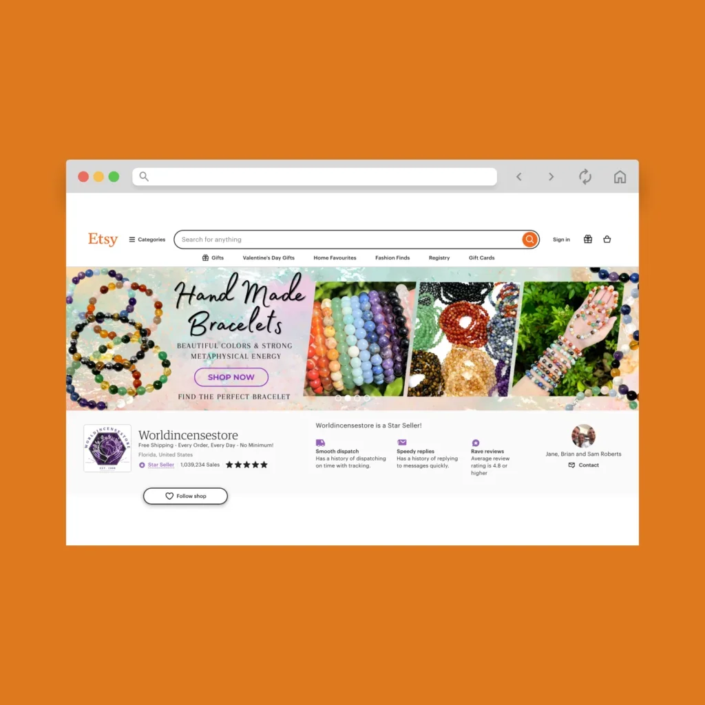 Worldincensestore Etsy shop hero section screenshot.
