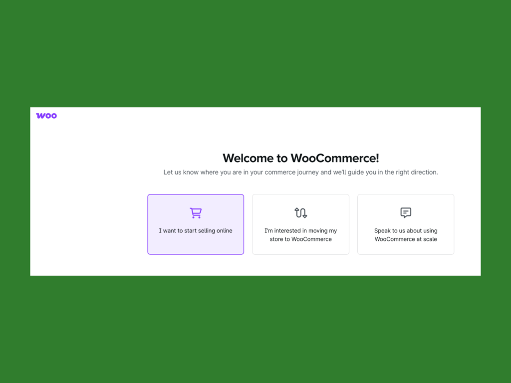 A screenshot showing the beginning of WooCommerce set up.