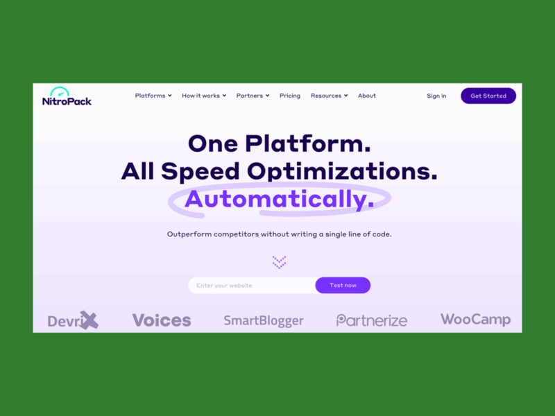 NitroPack’s homepage hero section screenshot mockup as an example of a top saas company.