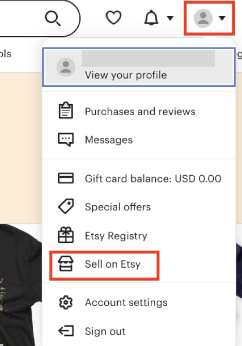 Highlighted “Sell on Etsy” button.
