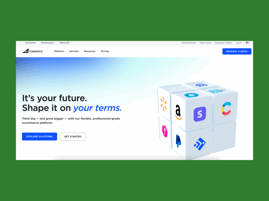 A screenshot of the BigCommerce landing page.