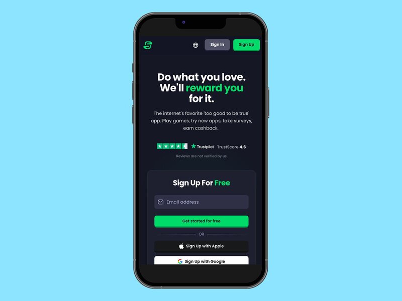 Swagbucks homepage, mobile phone screenshot mockup.