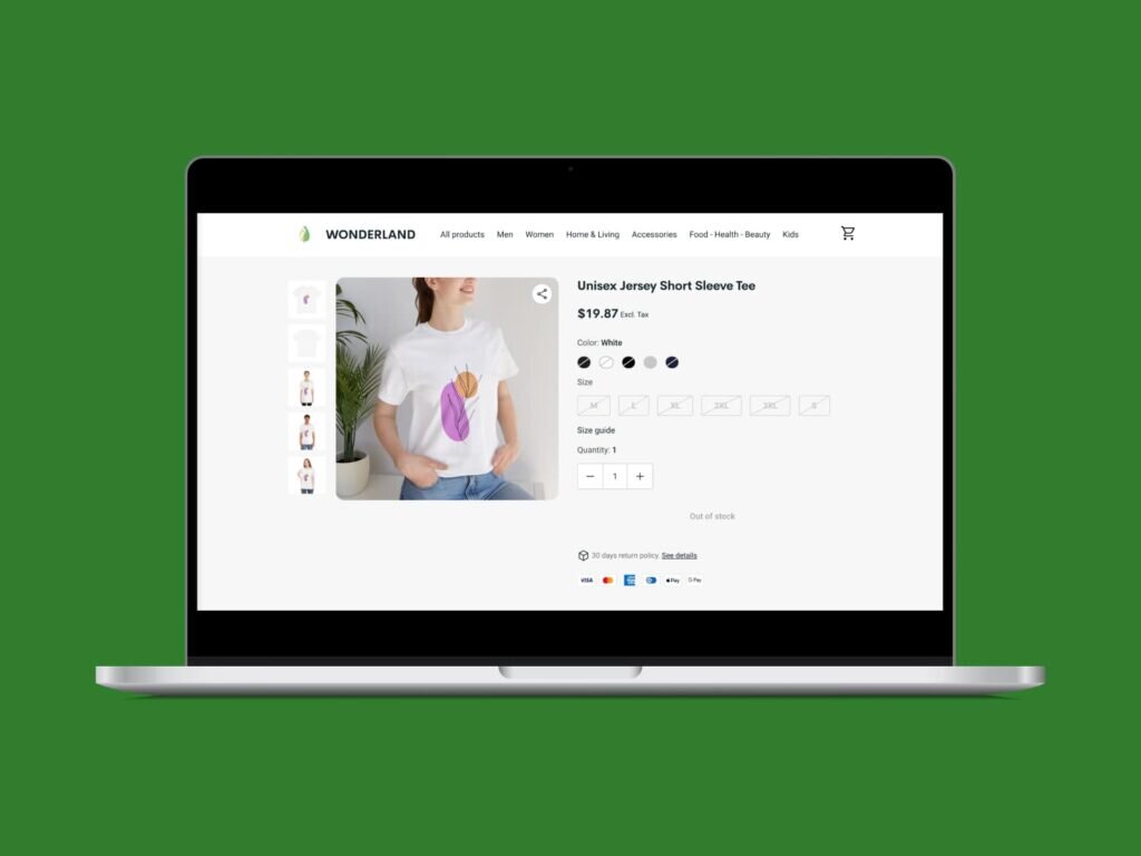 A screenshot of an example store built with Printify Pop-up Store.