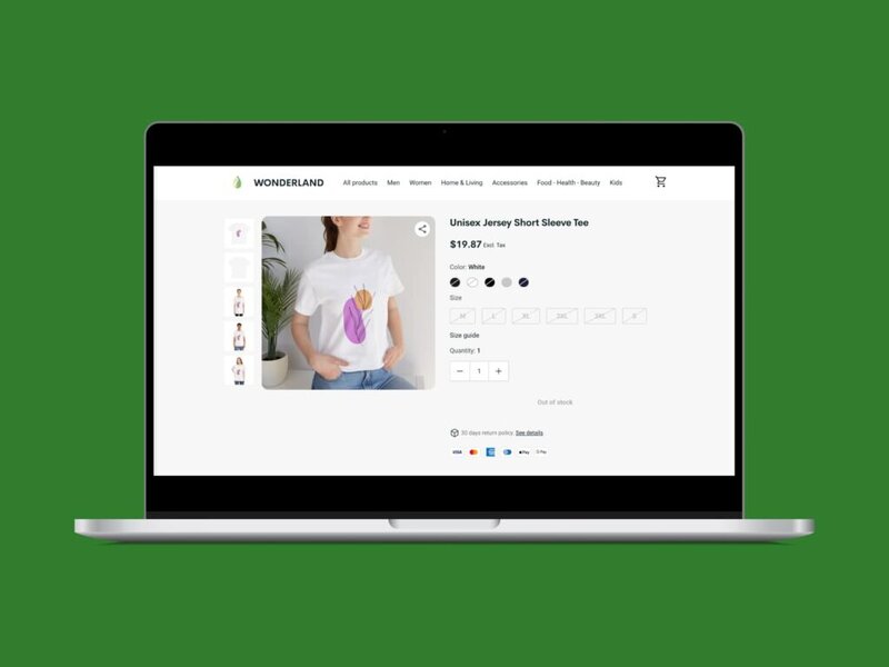 A screenshot of an example store built with Printify Pop-up Store.
