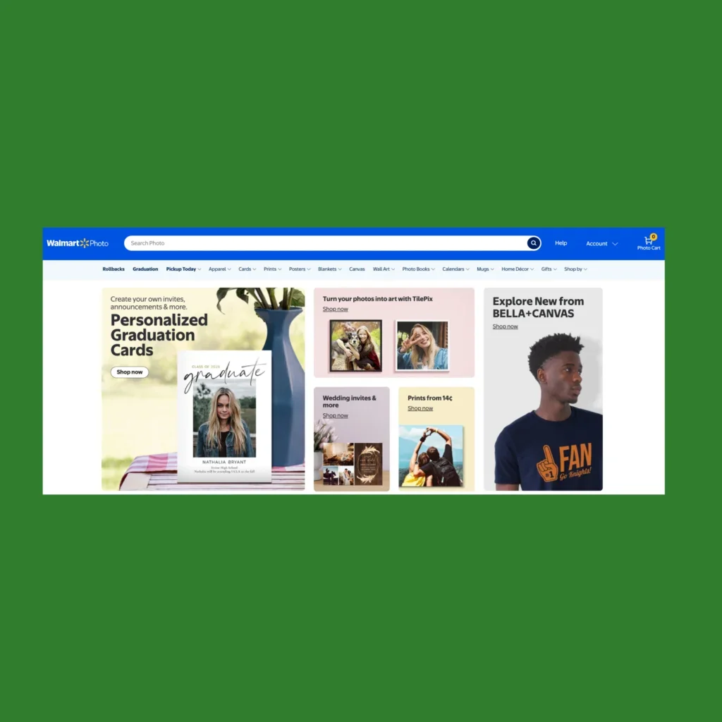 The screenshot of the Walmart Photo landing page.