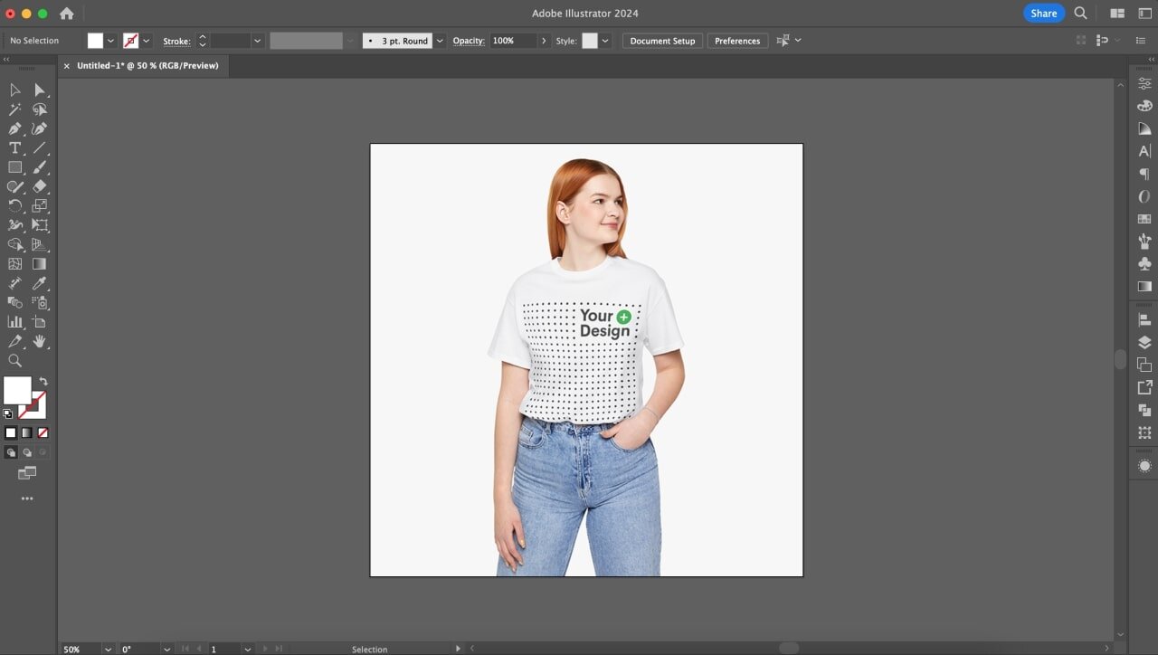A screenshot of the Adobe Illustrator t-shirt design software.