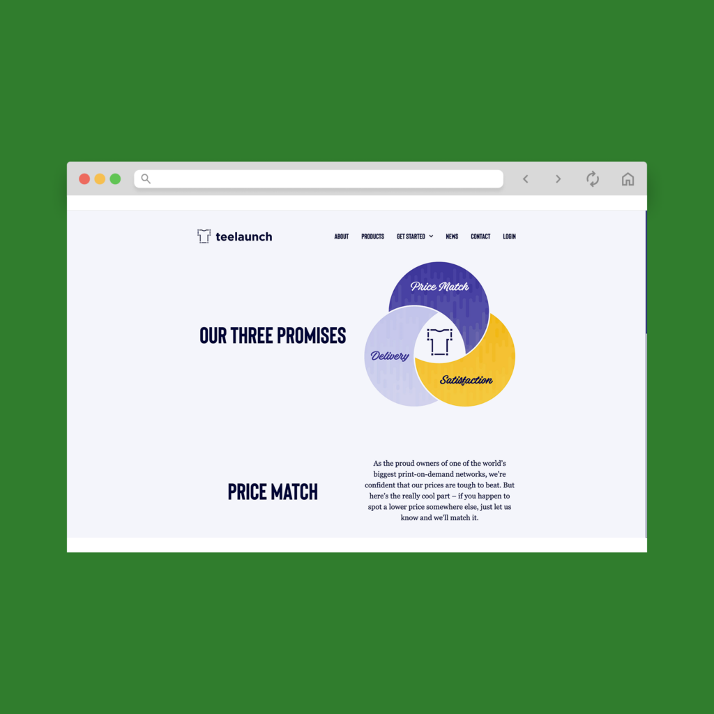 Teelaunch homepage hero section screenshot mockup.