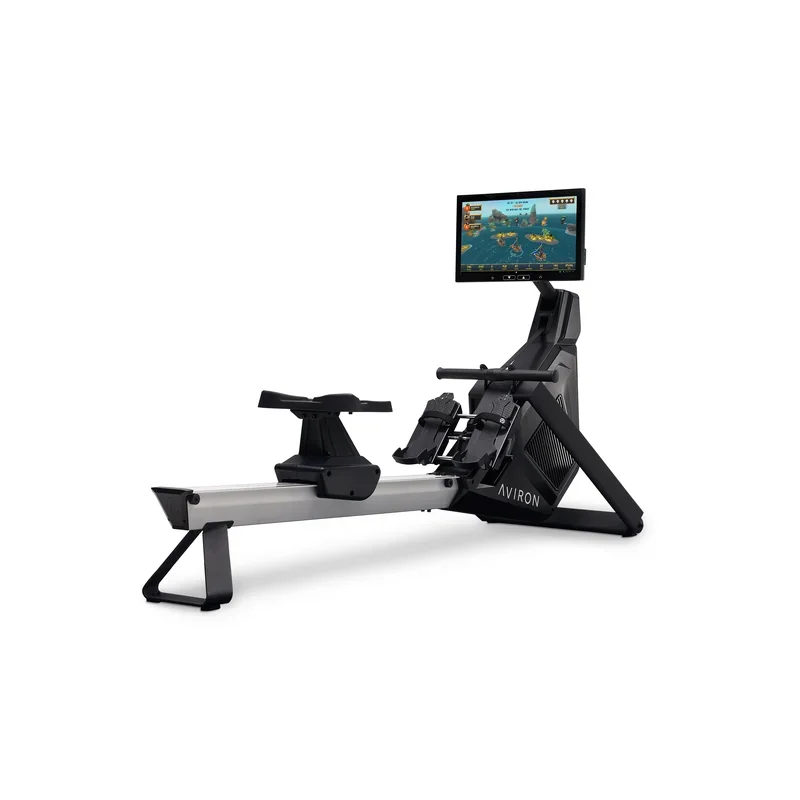 Aviron Strong Series Rower with a game on the touchscreen