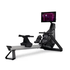 Aviron Strong Rower with a library game on the touchscreen