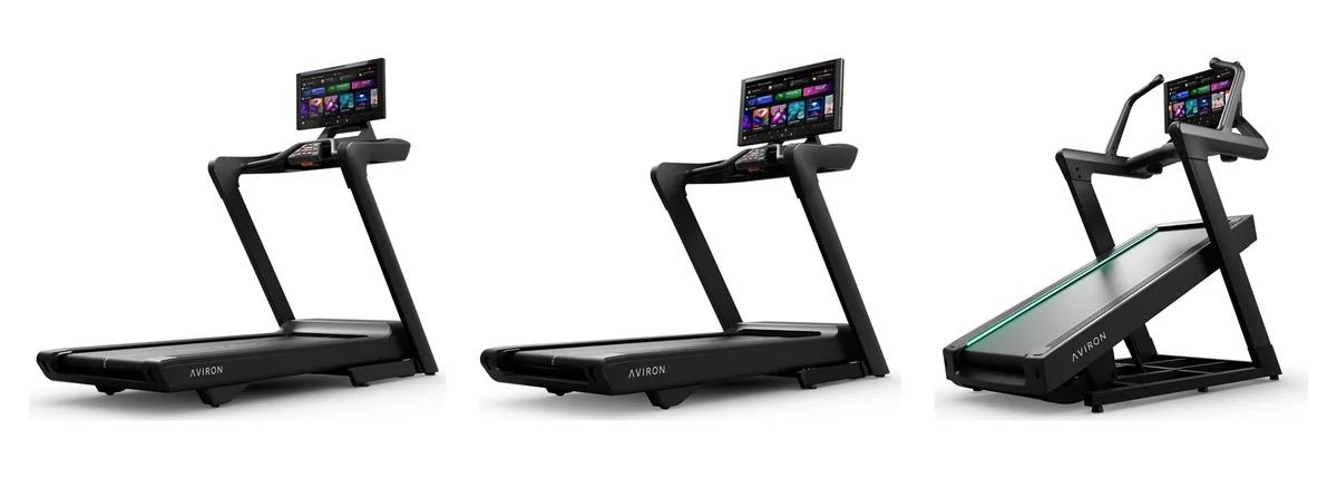 Aviron Justice, Podium and Summit treadmills side by side for comparison