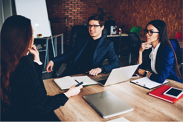 a management consultant discussing with a customer