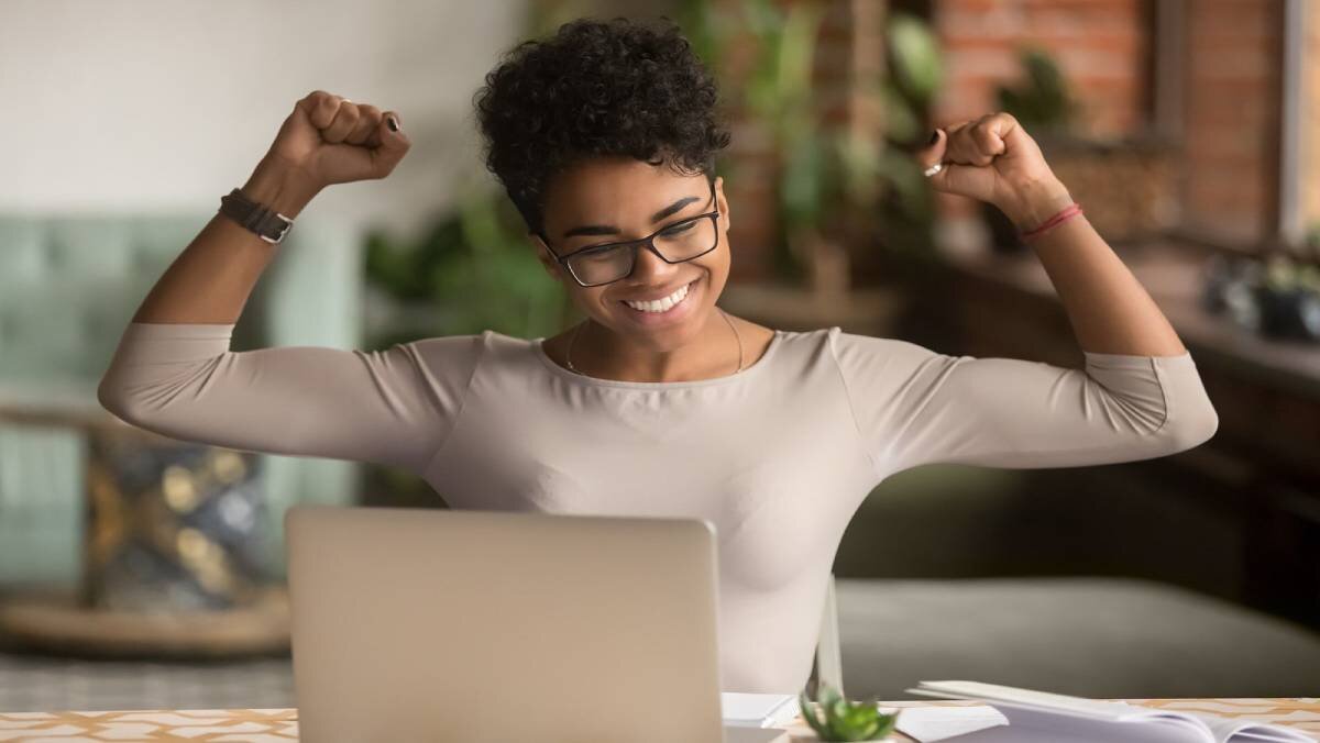 Girl celebrating getting new job