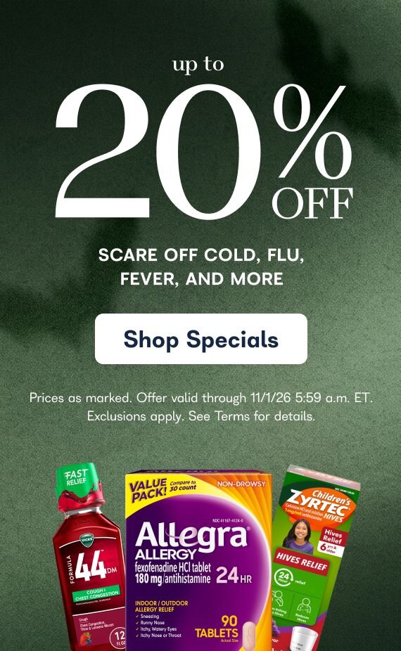 Up to 20% off Scare off cold, flu, fever, and more - Shop Specials - Prices as marked. Offer valid through 11/1/26 5:59 am ET. Exclusions apply. See Terms for details.