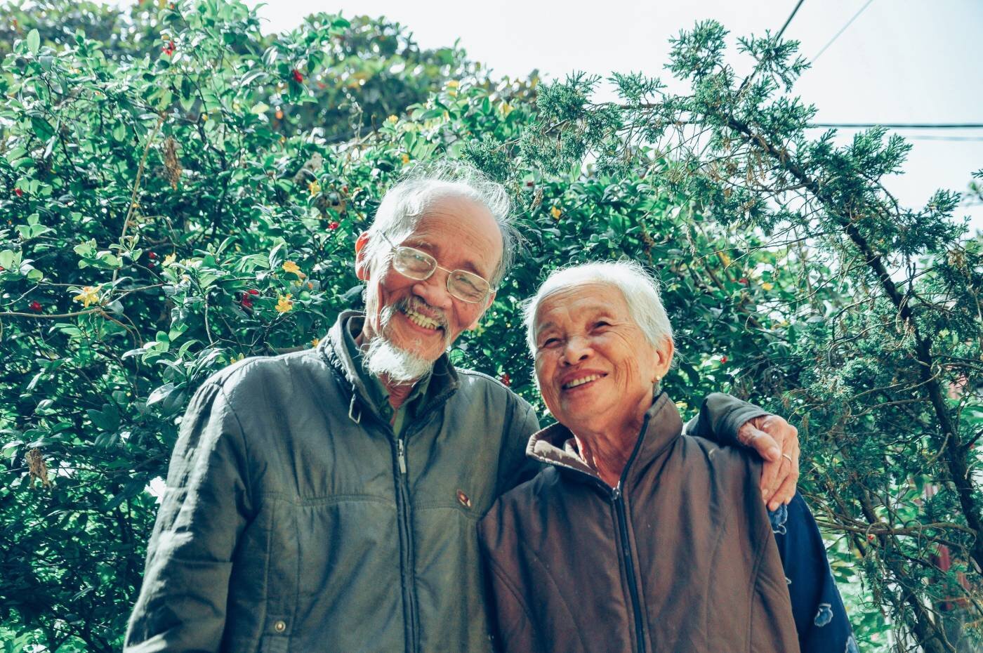 senior couple hugging and smiling