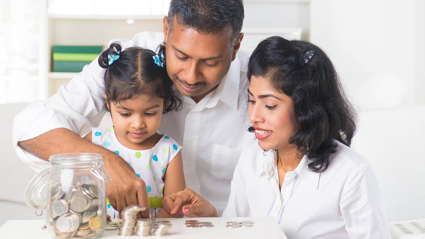 family counting coins