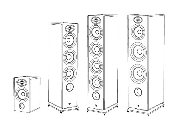 Vestia N°3 diagram of 4 with standing and bookshelf speakers