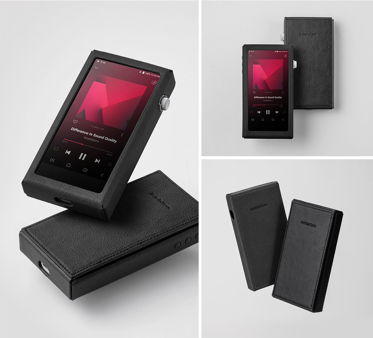 3 images of the black PD5 case showing the case at different angles, front and back