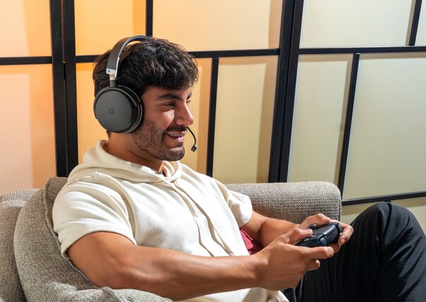 Audeze Maxwell 2 ANC Wireless Gaming Headset on a man's head