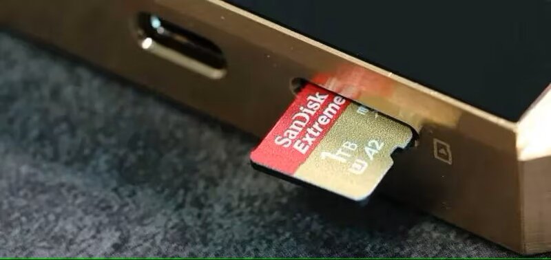 close up of micro sd card in slot 