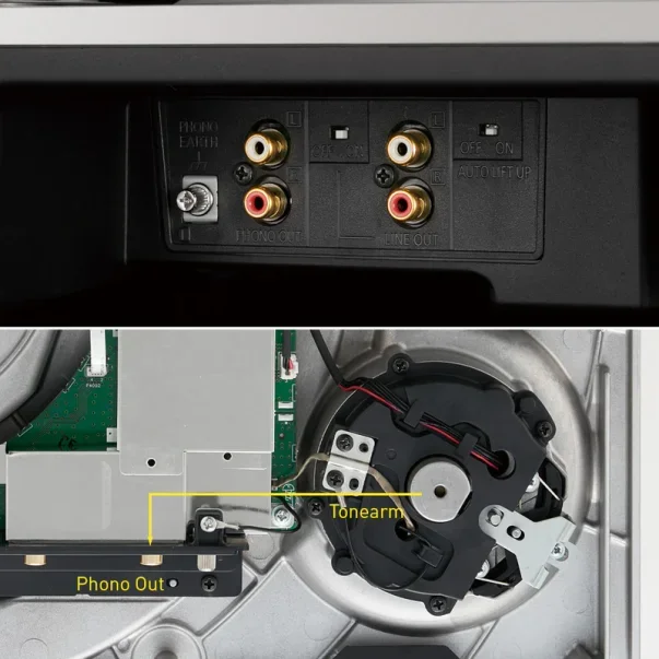 Technics SL-1500C back panel connection ports and internal view 