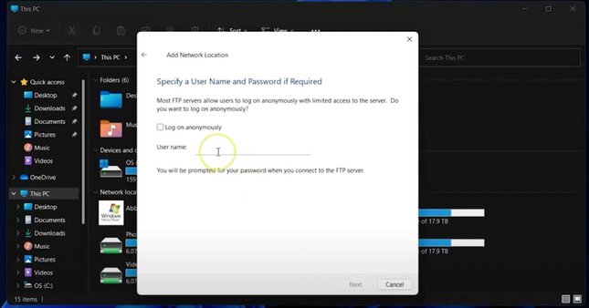 specifying user name